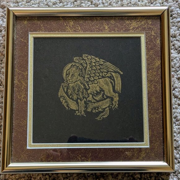 Professionally Handmade Framed Winged Lion St. Mark Evangelist Brass Rubbing - Picture 2 of 4